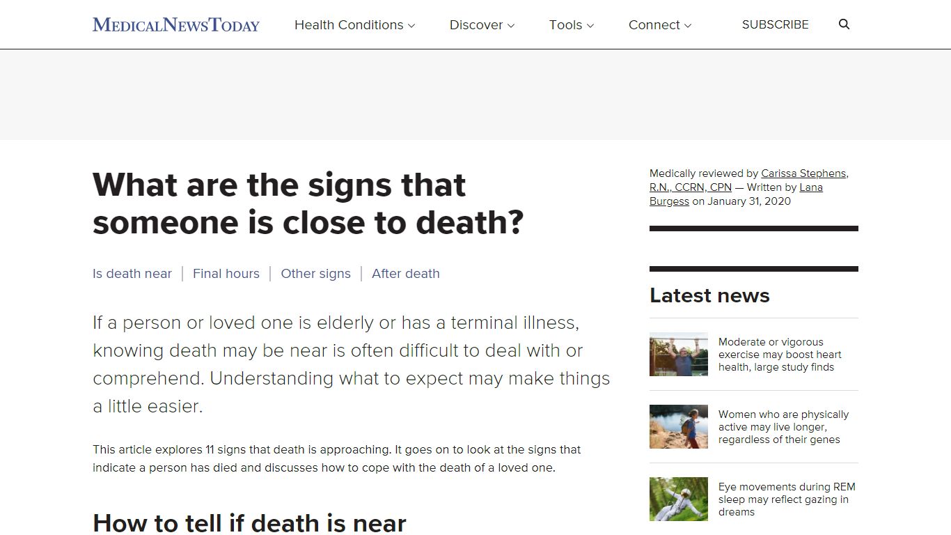 Signs of death: 11 symptoms and what to expect - Medical News Today